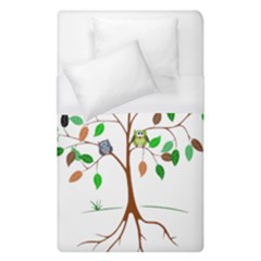 Tree Root Leaves Owls Green Brown Duvet Cover (single Size) by Celenk