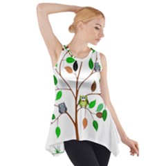 Tree Root Leaves Owls Green Brown Side Drop Tank Tunic by Celenk