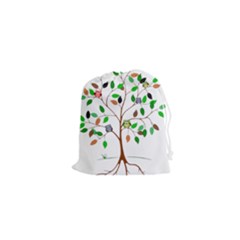 Tree Root Leaves Owls Green Brown Drawstring Pouches (xs)  by Celenk