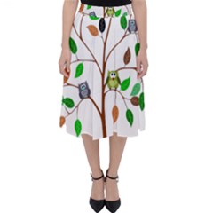 Tree Root Leaves Owls Green Brown Folding Skater Skirt