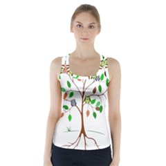 Tree Root Leaves Owls Green Brown Racer Back Sports Top by Celenk