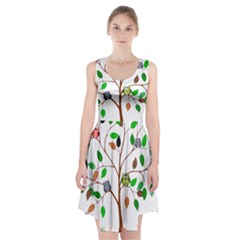 Tree Root Leaves Owls Green Brown Racerback Midi Dress by Celenk