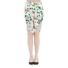 Tree Root Leaves Owls Green Brown Midi Wrap Pencil Skirt by Celenk