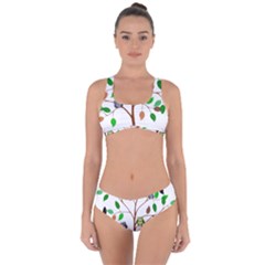 Tree Root Leaves Owls Green Brown Criss Cross Bikini Set by Celenk