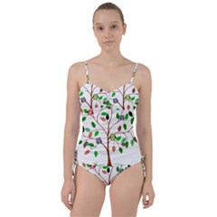 Tree Root Leaves Owls Green Brown Sweetheart Tankini Set by Celenk