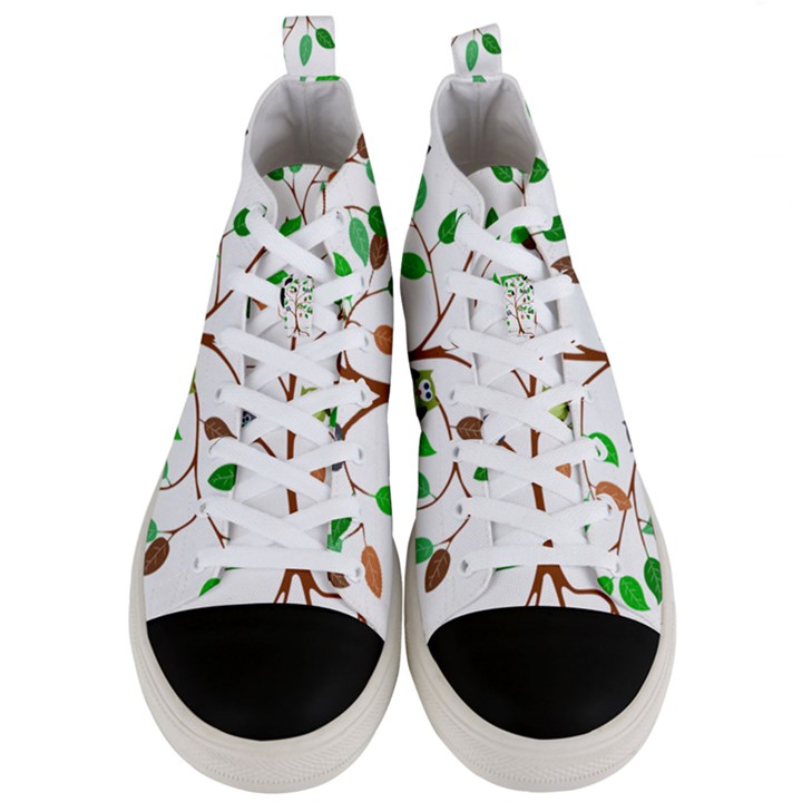 Tree Root Leaves Owls Green Brown Men s Mid-Top Canvas Sneakers