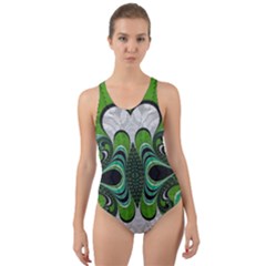 Fractal Art Green Pattern Design Cut-out Back One Piece Swimsuit