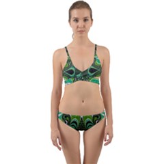 Fractal Art Green Pattern Design Wrap Around Bikini Set