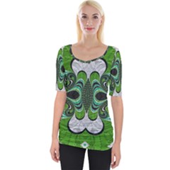 Fractal Art Green Pattern Design Wide Neckline Tee