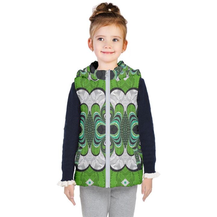 Fractal Art Green Pattern Design Kid s Puffer Vest