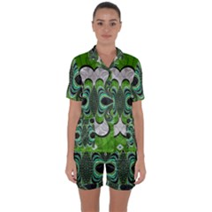 Fractal Art Green Pattern Design Satin Short Sleeve Pyjamas Set