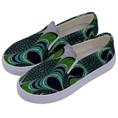 Fractal Art Green Pattern Design Kids  Canvas Slip Ons