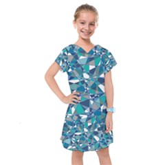 Abstract Background Blue Teal Kids  Drop Waist Dress by Celenk