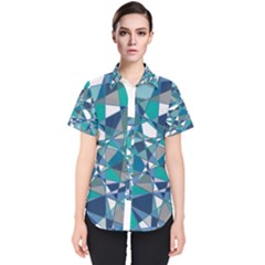 Abstract Background Blue Teal Women s Short Sleeve Shirt