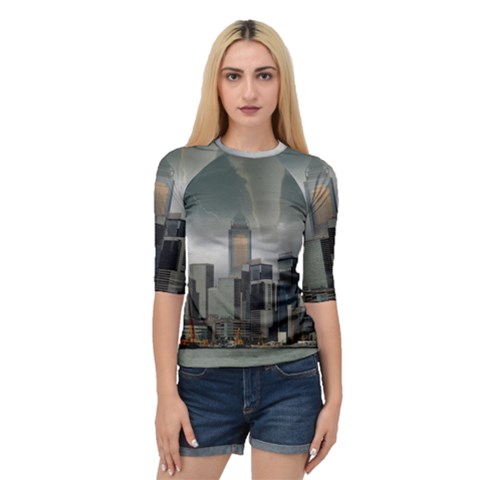 Tornado Storm Lightning Skyline Quarter Sleeve Raglan Tee by Celenk