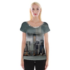 Tornado Storm Lightning Skyline Cap Sleeve Tops by Celenk