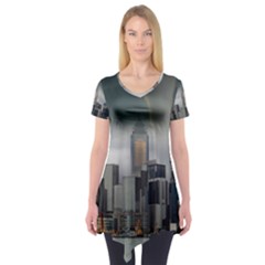 Tornado Storm Lightning Skyline Short Sleeve Tunic  by Celenk