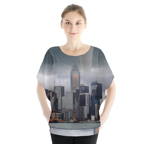 Tornado Storm Lightning Skyline Blouse by Celenk