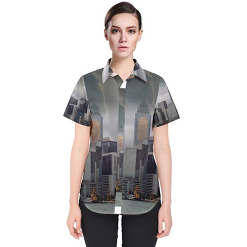 Tornado Storm Lightning Skyline Women s Short Sleeve Shirt by Celenk