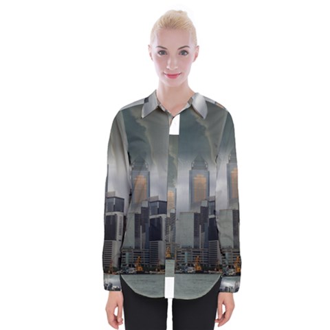 Tornado Storm Lightning Skyline Womens Long Sleeve Shirt by Celenk