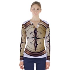 Compass North South East Wes V-neck Long Sleeve Top by Celenk