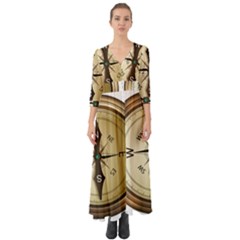 Compass North South East Wes Button Up Boho Maxi Dress by Celenk