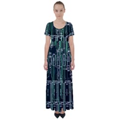 Printed Circuit Board Circuits High Waist Short Sleeve Maxi Dress by Celenk