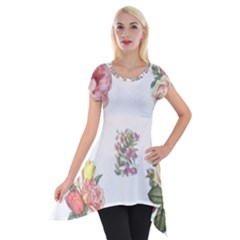 Rose Flowers Campanula Bellflower Short Sleeve Side Drop Tunic by Celenk