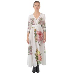 Rose Flowers Campanula Bellflower Button Up Boho Maxi Dress