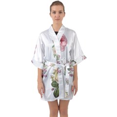 Rose Flowers Campanula Bellflower Quarter Sleeve Kimono Robe