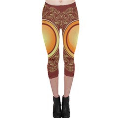 Badge Gilding Sun Red Oriental Capri Leggings  by Celenk