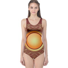 Badge Gilding Sun Red Oriental One Piece Swimsuit by Celenk