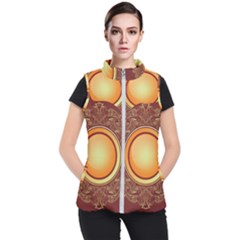 Badge Gilding Sun Red Oriental Women s Puffer Vest by Celenk