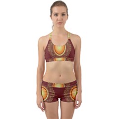 Badge Gilding Sun Red Oriental Back Web Sports Bra Set by Celenk