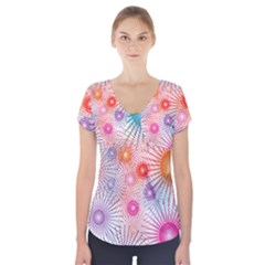 Stars Fireworks Colors Short Sleeve Front Detail Top by Celenk