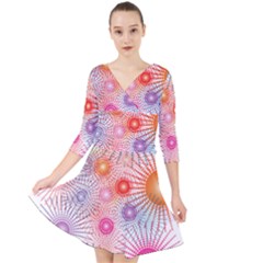 Stars Fireworks Colors Quarter Sleeve Front Wrap Dress	