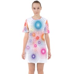 Stars Fireworks Colors Sixties Short Sleeve Mini Dress by Celenk