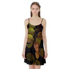 Autumn Leaves Foliage Satin Night Slip by Celenk