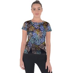 Multi Color Tile Twirl Octagon Short Sleeve Sports Top 