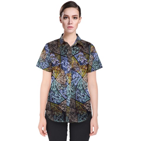 Multi Color Tile Twirl Octagon Women s Short Sleeve Shirt by Celenk