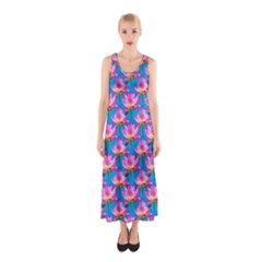 Seamless Flower Pattern Colorful Sleeveless Maxi Dress by Celenk