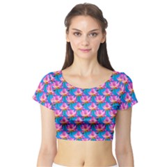 Seamless Flower Pattern Colorful Short Sleeve Crop Top by Celenk