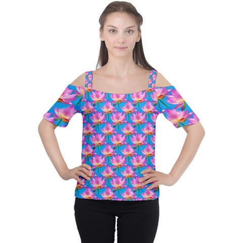 Seamless Flower Pattern Colorful Cutout Shoulder Tee by Celenk