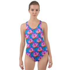 Seamless Flower Pattern Colorful Cut-out Back One Piece Swimsuit by Celenk