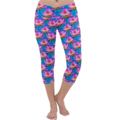 Seamless Flower Pattern Colorful Capri Yoga Leggings by Celenk