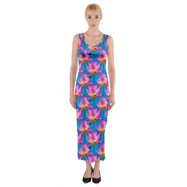 Seamless Flower Pattern Colorful Fitted Maxi Dress