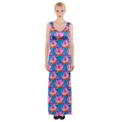 Seamless Flower Pattern Colorful Maxi Thigh Split Dress by Celenk