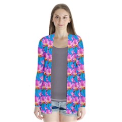 Seamless Flower Pattern Colorful Drape Collar Cardigan by Celenk