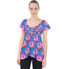 Seamless Flower Pattern Colorful Lace Front Dolly Top by Celenk