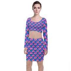 Seamless Flower Pattern Colorful Long Sleeve Crop Top & Bodycon Skirt Set by Celenk